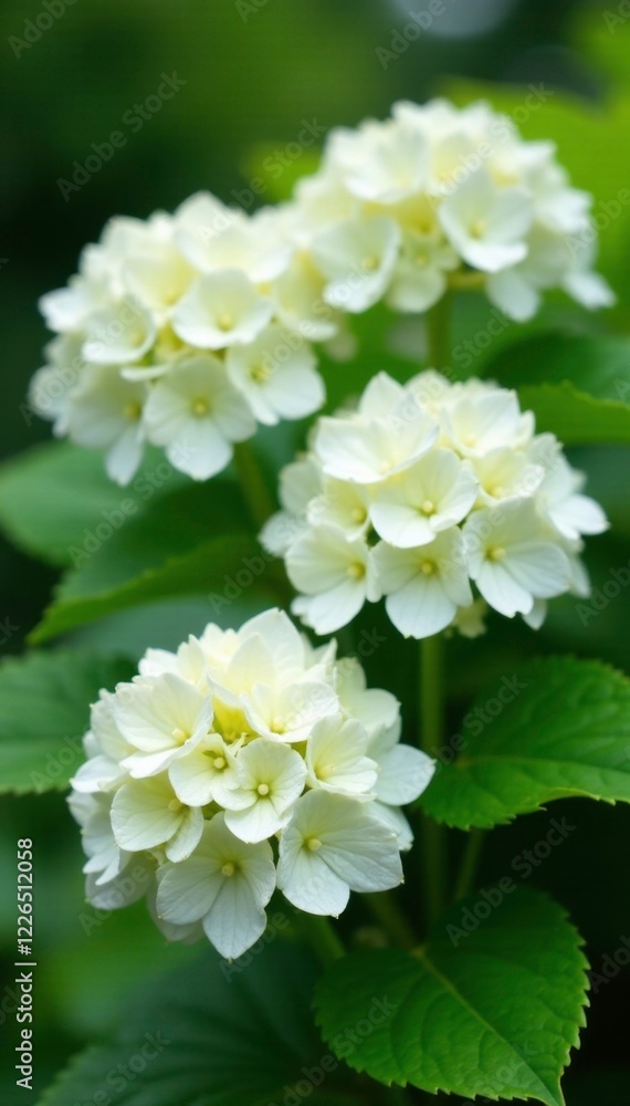 White panicle hydrangea blooms on a shrub in the garden, gardening, garden White panicle hydrangea blooms on a shrub in the garden, gardening, garden