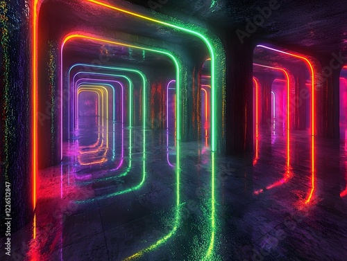 Captivating Neon Lit Surreal Mirror Maze Inviting and Wonder
