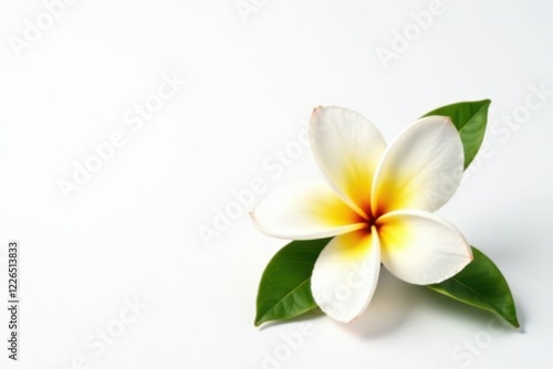 Single frangipani blossom, pure white background, flower, tropical