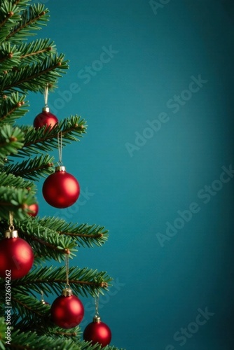 Wallpaper Mural Red and gold ornaments hanging from a wooden Christmas tree against a blue backdrop, ornaments, gold Torontodigital.ca