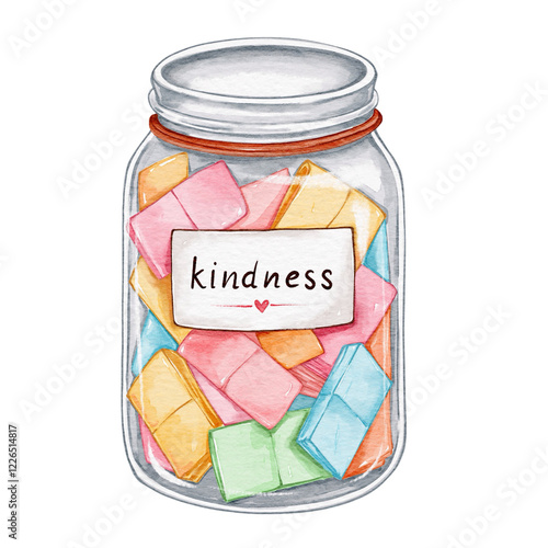 Watercolor jar filled with colorful notes labeled 