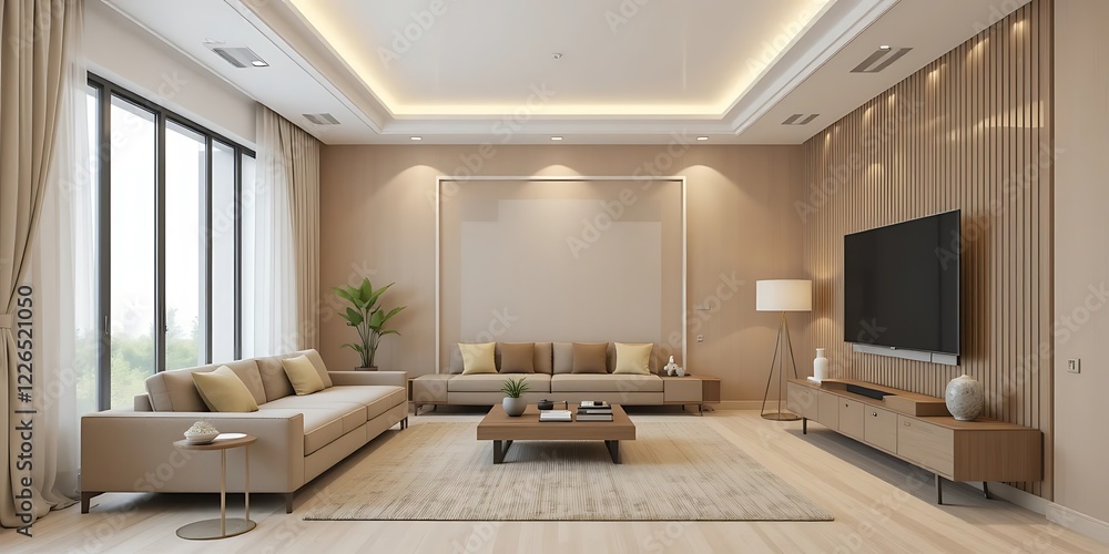 Fototapeta premium Modern Beige Living Room Interior Design