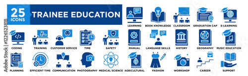 Trainee Education icon collection set. Containing design training, student, job, employee, professional	