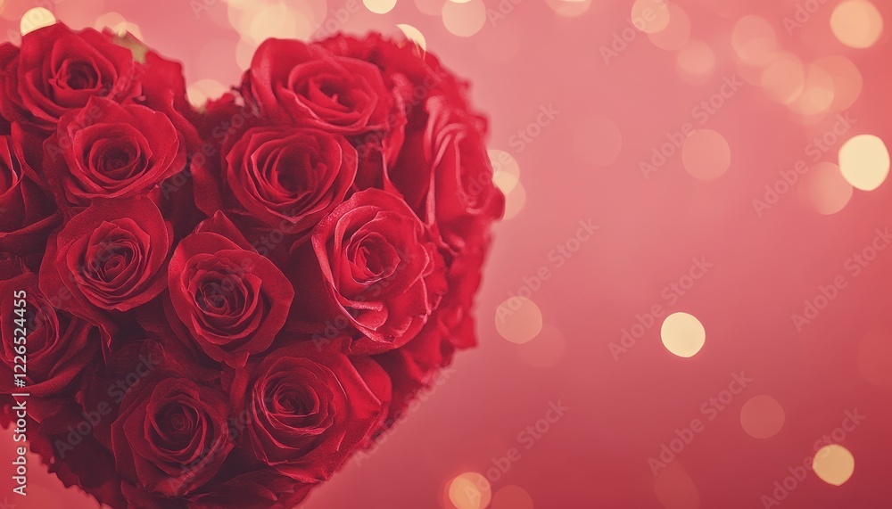 Heart-Shaped Bouquet of Red Roses with Soft Bokeh Background Heart-Shaped Bouquet of Red Roses with Soft Bokeh Background