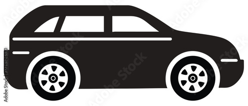 Vector silhouette of a passenger car isolated in black on a white background. Icon variants of automobile body silhouette for web