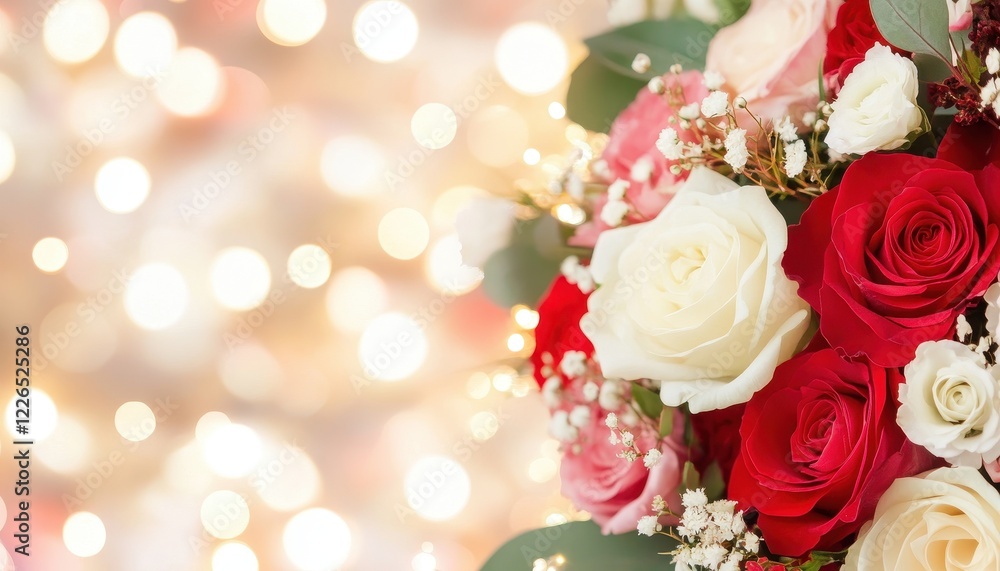 Romantic Bouquet of Red and White Roses with Soft Bokeh Background Romantic Bouquet of Red and White Roses with Soft Bokeh Background