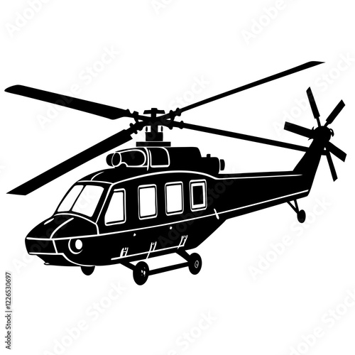 Helicopter Silhouette on Clean White