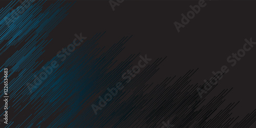 Blur luminous rays. Glowing neon banner. Cyber flare. Defocused ultraviolet navy blue color light lines motion on dark black futuristic abstract background.