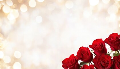 Romantic Red Roses Bouquet with Golden Sparkling Background