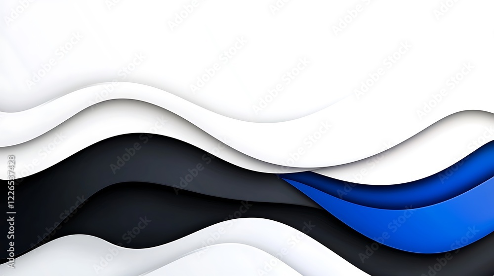 Abstract wavy background with white, black, and blue layers.