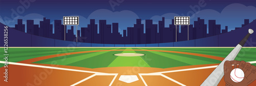 Cute and nice design of Baseball field with furniture and interior objects vector design