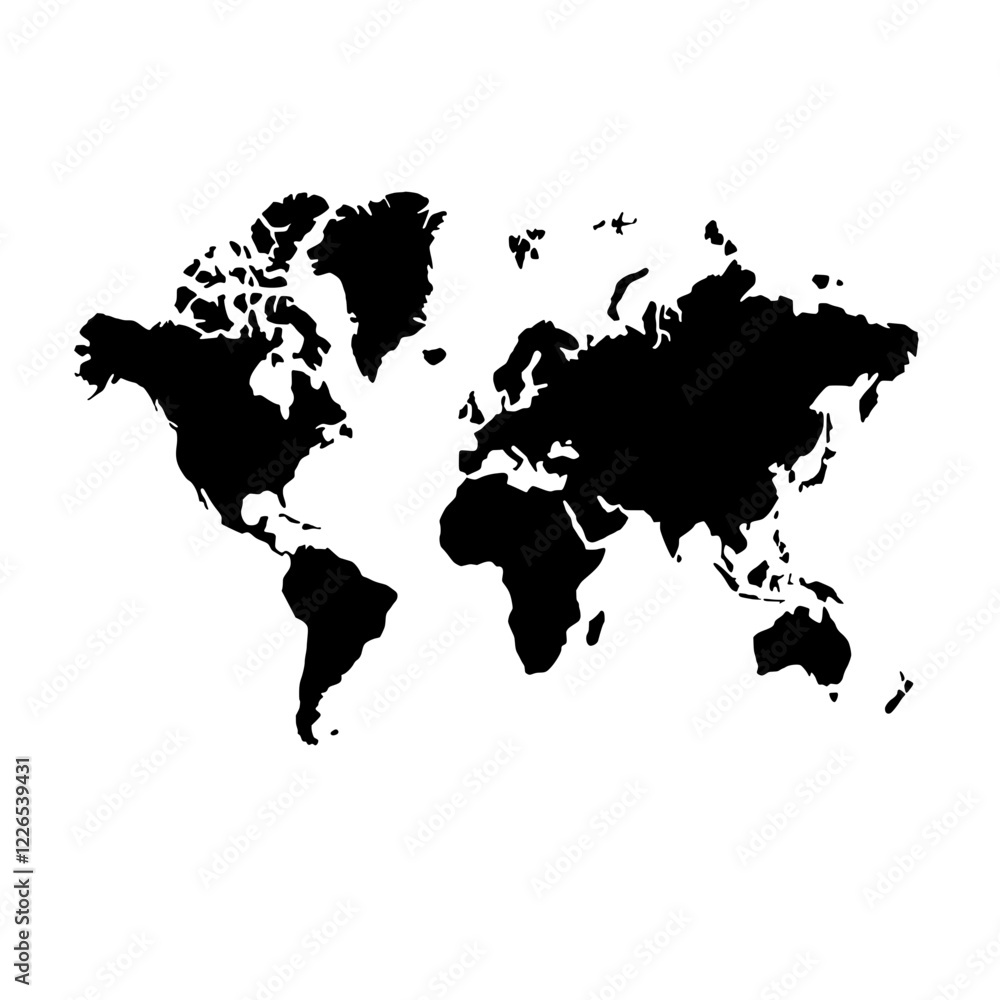 Naklejka premium World Map Silhouette: A bold, minimalist silhouette of the world map, ideal for projects conveying global reach, interconnectedness, or international themes.