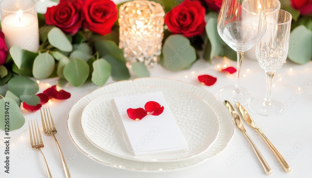 Romantic Table Setting with Red Roses and Candlelight Romantic Table Setting with Red Roses and Candlelight