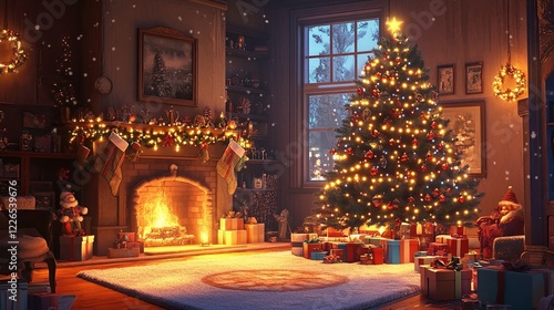 Wallpaper Mural Christmas tree decoration cozy living room gigapixel cgi festive atmosphere warm glow Torontodigital.ca