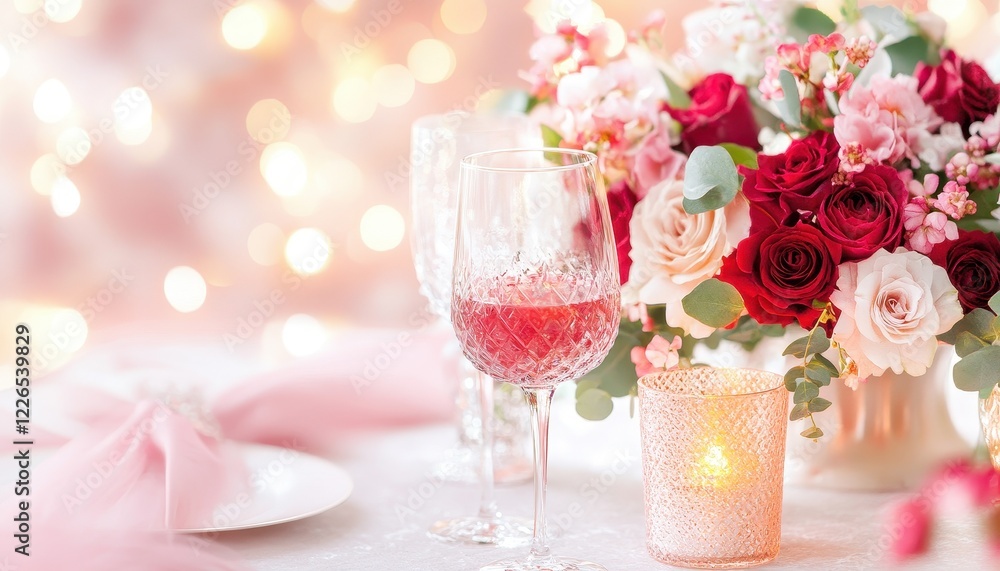 Romantic Table Setting with Roses and Wine Romantic Table Setting with Roses and Wine