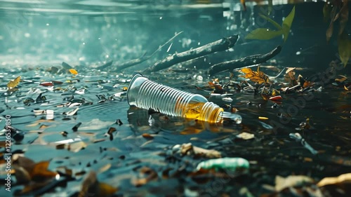 Pollution: A Plastic Bottle in a Polluted River