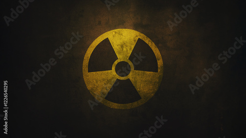 Danger hazard warning sign of nuclear power. Radioactive symbol on dark grunge rusty metal.