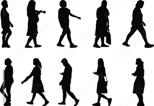 Walking Silhouettes Minimalist Human Motion for Modern Design & Art