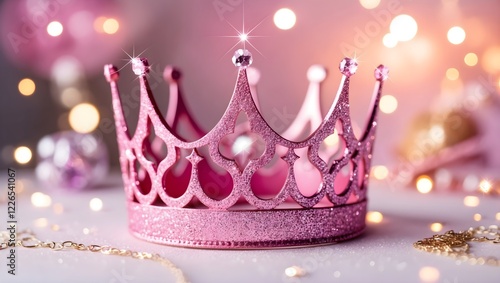 Beauty pink crown background Shimmering pink crown banner Pink princess crown with glitters for a magical and royal look, princess, crown, pink, glitter, sparkles, fairytale, royalty