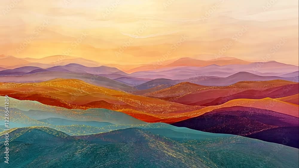 Golden Sunrise Over Rolling Hills with Layers of Mist and Warm Light Golden Sunrise Over Rolling Hills with Layers of Mist and Warm Light