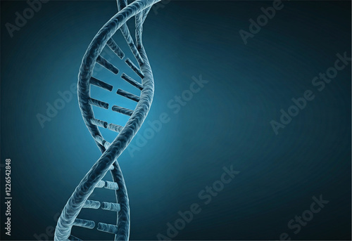 DNA Strands 3D Illustration. DNA helix, cell or molecule genes background for biotechnology, biology and genetic medicine science. Copy space poster and banner for social, electronic and print media. photo