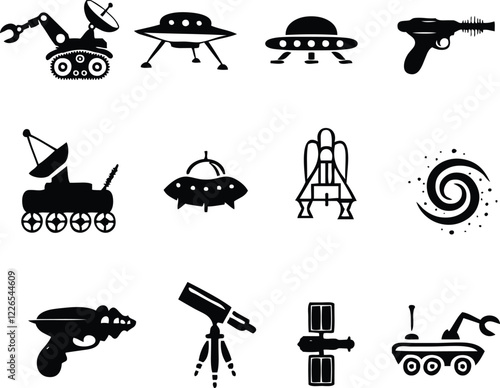 Space Technology Silhouettes Minimalist Futuristic Sci-Fi and Astronomy Icons