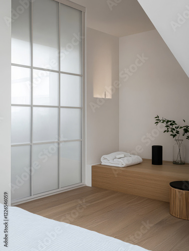 Wallpaper Mural Minimalist interior design in a cozy bedroom featuring wooden accents and soft lighting Torontodigital.ca