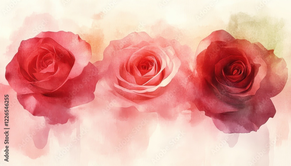 Watercolor Painting of Three Roses in Red and Pink Hues Watercolor Painting of Three Roses in Red and Pink Hues