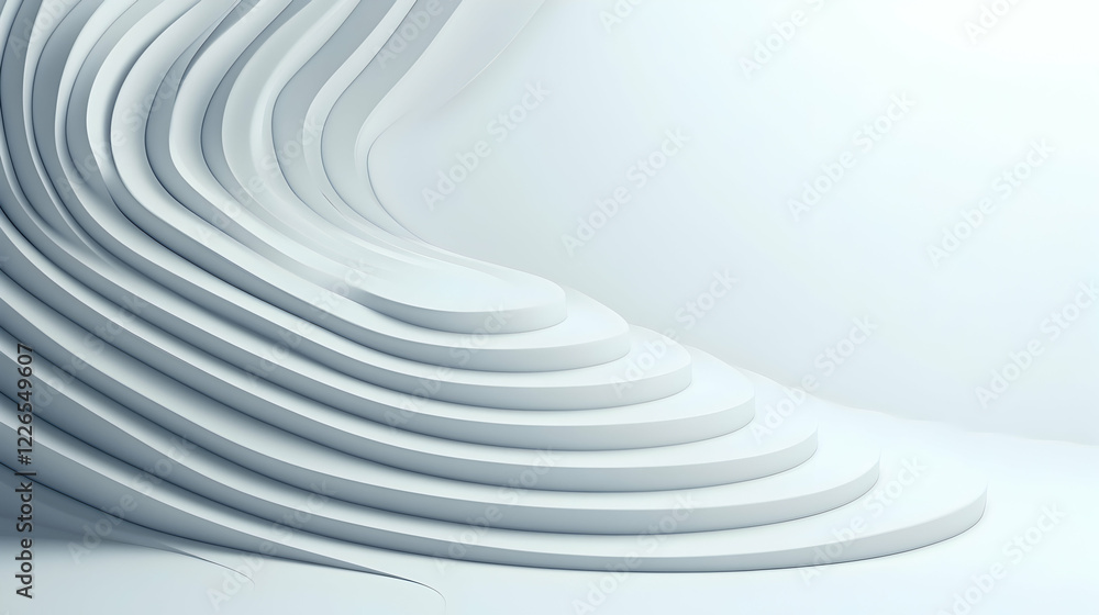 Fototapeta premium Abstract white wave background, minimal design, studio backdrop, product display