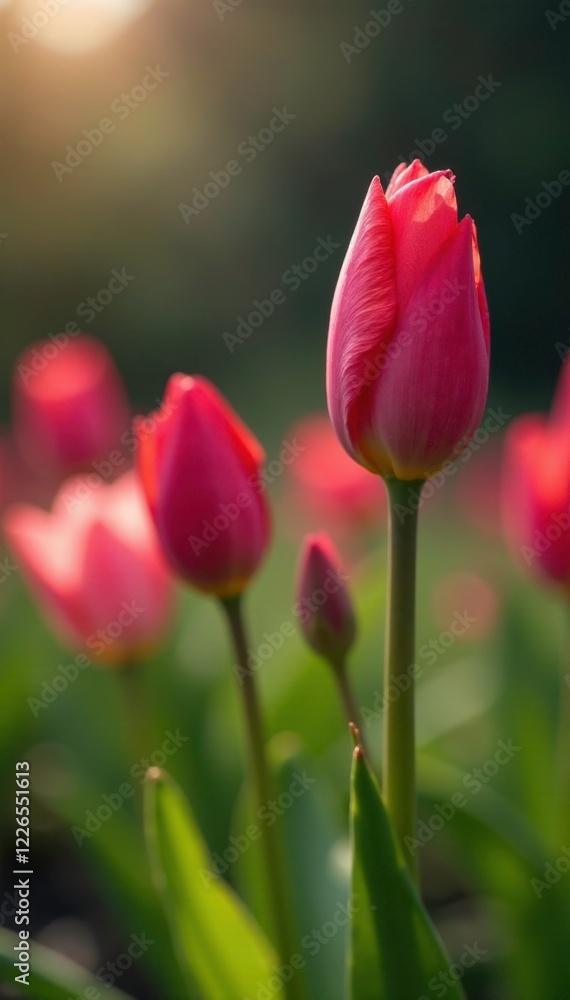red and pink flower buds bursting in the garden, , flower growth, flowers of spring red and pink flower buds bursting in the garden, , flower growth, flowers of spring