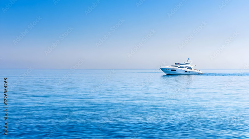 Luxury yacht cruising calm ocean, sunny day, clear sky, travel brochure Luxury yacht cruising calm ocean, sunny day, clear sky, travel brochure
