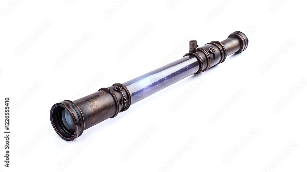 Antique telescope on a white isolated background, showcasing its intricate design and functionality, ideal for collectors or enthusiasts of vintage maritime instruments. Antique telescope on a white isolated background, showcasing its intricate design and functionality, ideal for collectors or enthusiasts of vintage maritime instruments.