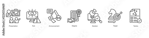 Communication Skills Icon Tactics, Presentation, Eye, Announcement, Degree, Solution, Target