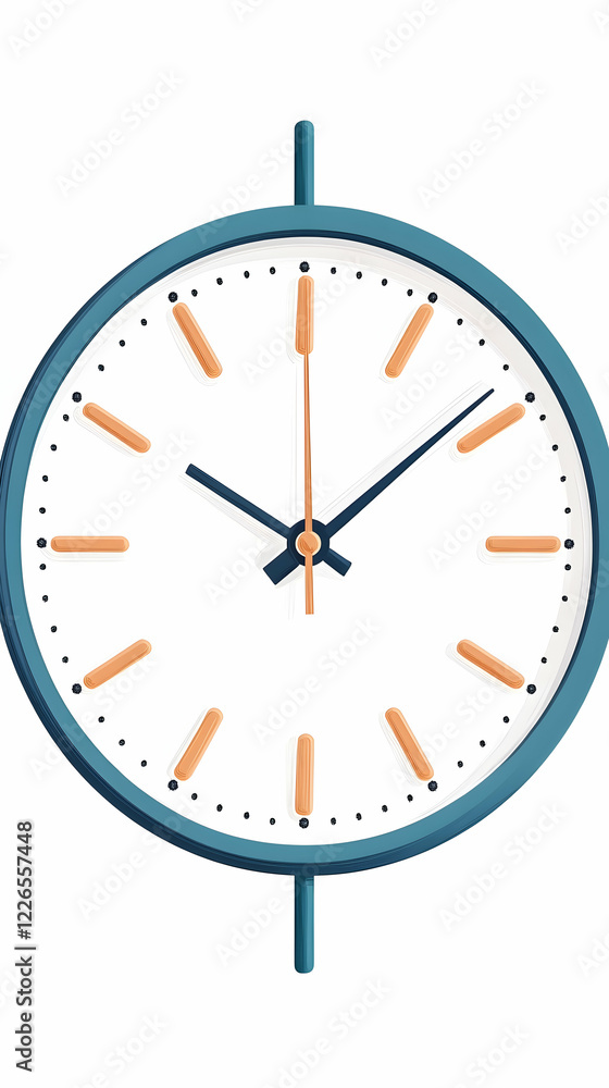 Teal wall clock showing time, minimalist design, clean background; ideal for home decor or website Teal wall clock showing time, minimalist design, clean background; ideal for home decor or website