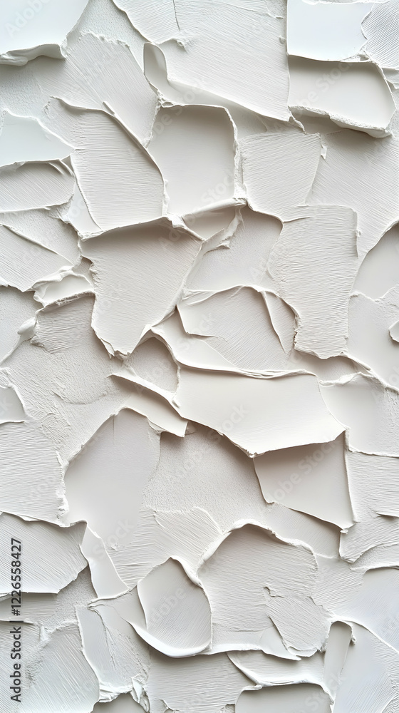 White textured wall, cracked plaster, abstract background, design element White textured wall, cracked plaster, abstract background, design element