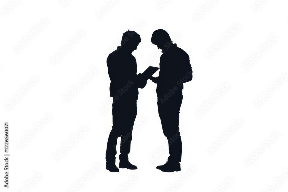 Silhouette of Two Men in Discussion: A Business Collaboration Concept Silhouette of Two Men in Discussion: A Business Collaboration Concept
