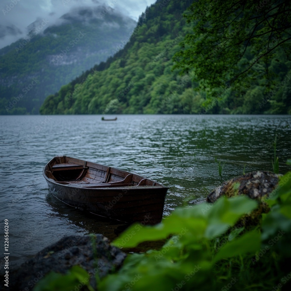 Serene Lake Rowboat Nature Peace Solitude Calm Waters Mountains Forest Tranquility Serene Lake Rowboat Nature Peace Solitude Calm Waters Mountains Forest Tranquility