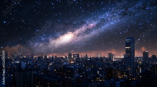 Wallpaper Mural Milky Way galaxy shining over a vibrant cityscape at night. Torontodigital.ca