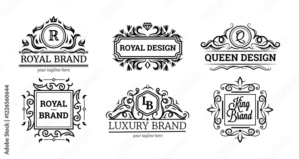 Set of monochrome labels with luxury design Set of monochrome labels with luxury design