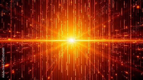 A warm golden glow high-resolution stock photo of a glitching matrix, suitable for commercial use, exhibiting professional quality, radiant and luxurious.