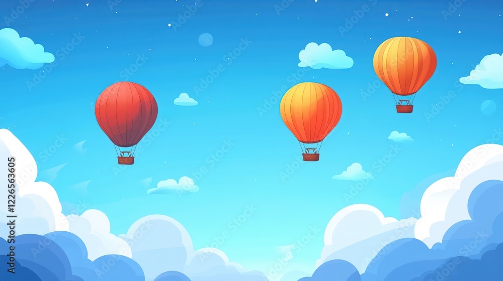 Fototapeta premium Hot air balloons soar above clouds at night, illustration