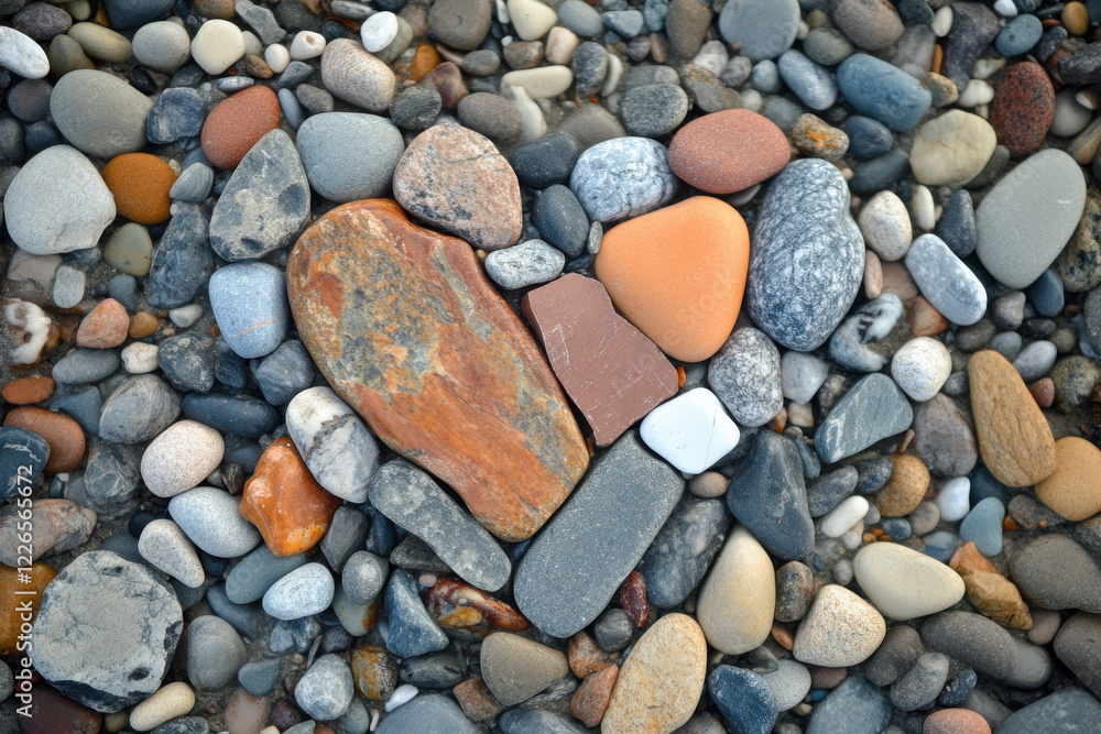 Stacked smooth stones arranged in the shape of a heart on a beach Stacked smooth stones arranged in the shape of a heart on a beach