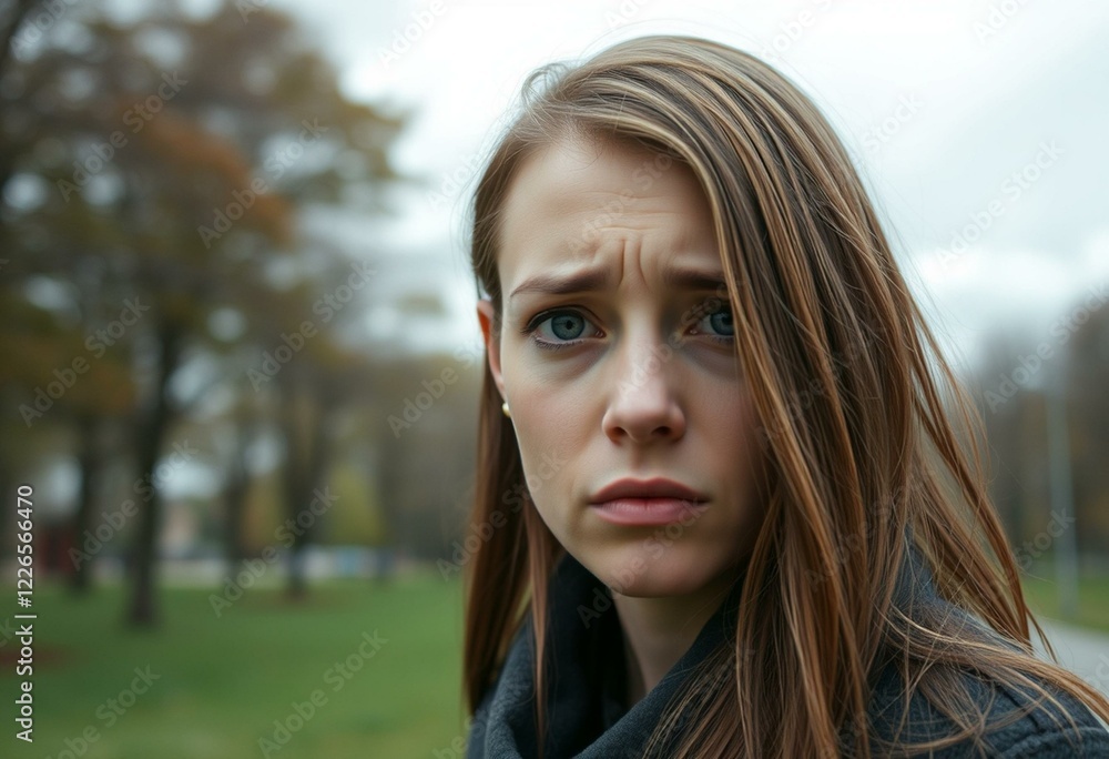 Female portrait outdoors with sad and frustrated expression