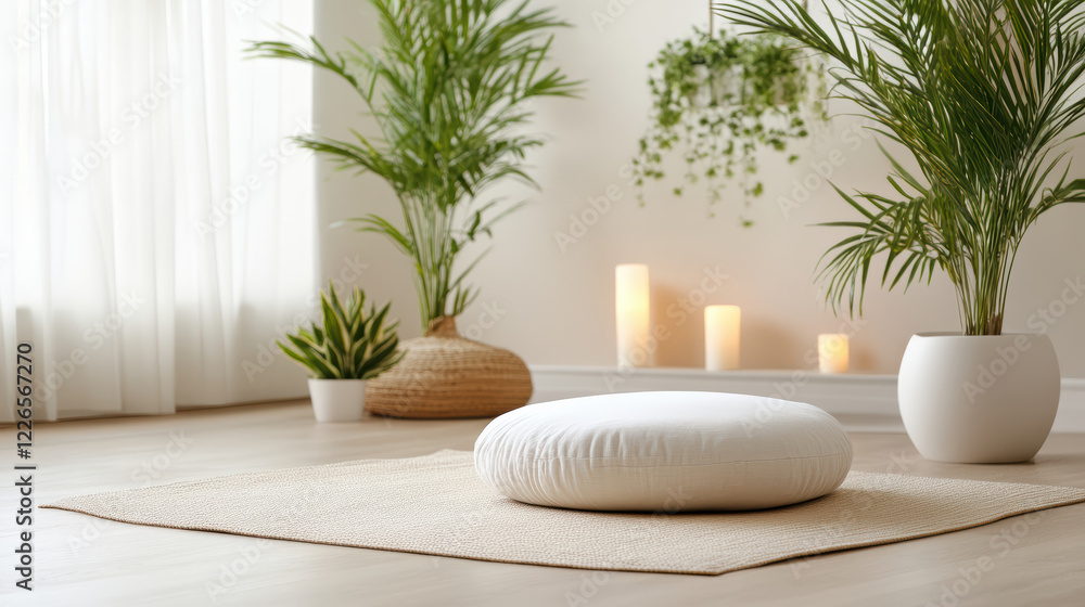 serene mindfulness corner with soft cushions and plants serene mindfulness corner with soft cushions and plants