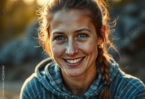 Outdoor portrait of a tired but happy female