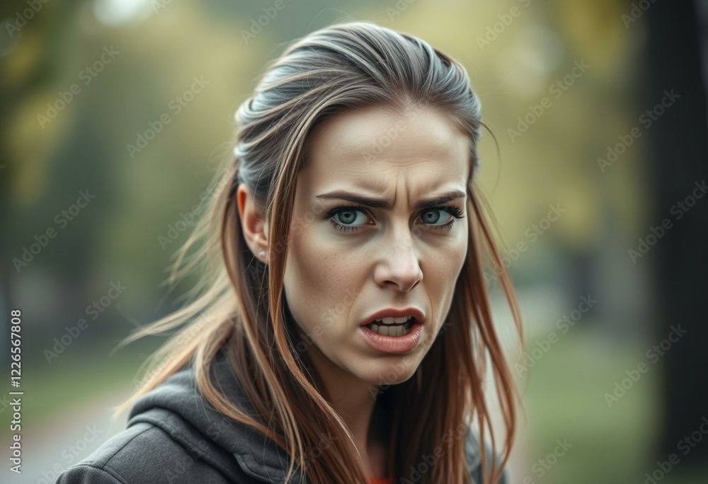 Naklejka premium Angry female portrait outdoors