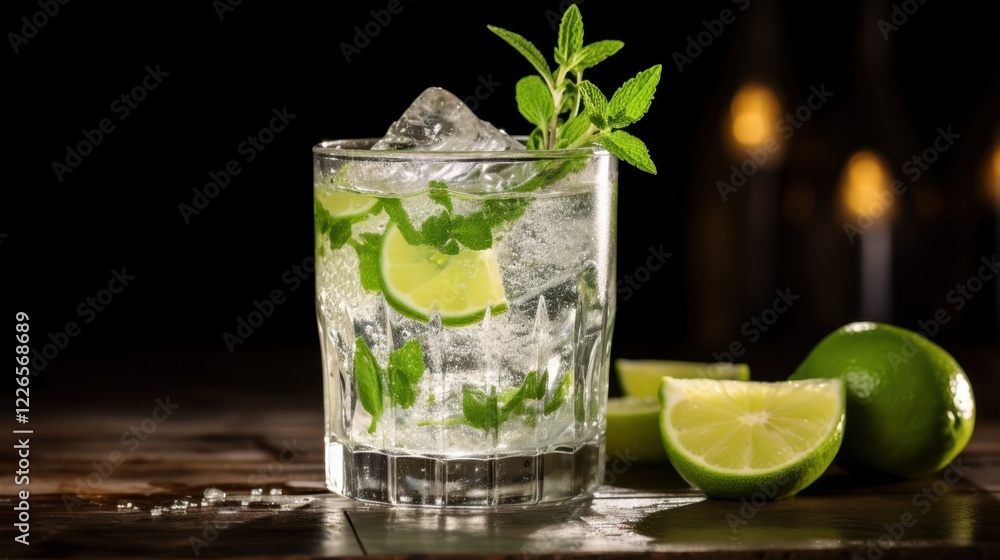 Refreshing mint mojito with lime and ice on wooden table National Mojito Day Refreshing mint mojito with lime and ice on wooden table National Mojito Day