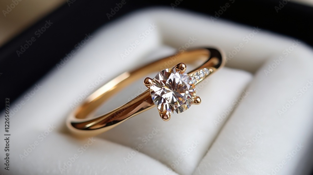 National Promposal Day Elegant gold engagement ring with diamond solitaire on cushion display National Promposal Day Elegant gold engagement ring with diamond solitaire on cushion display