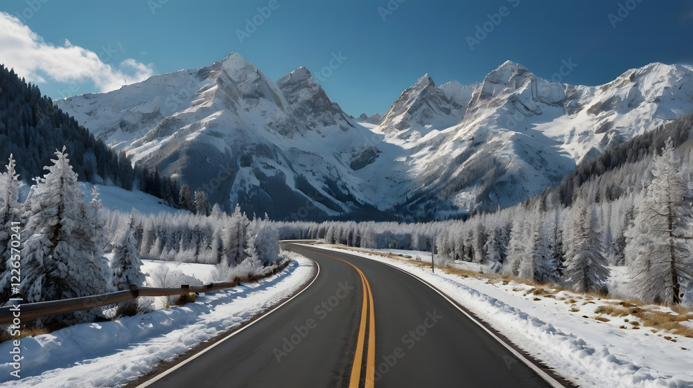 road in the snow mountains road in the snow mountains