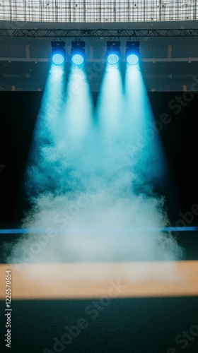 Dramatic Stage Lighting  Smoke  Spotlight  Blue Beams  Concert  Show  Arena  Event  Perfor photo